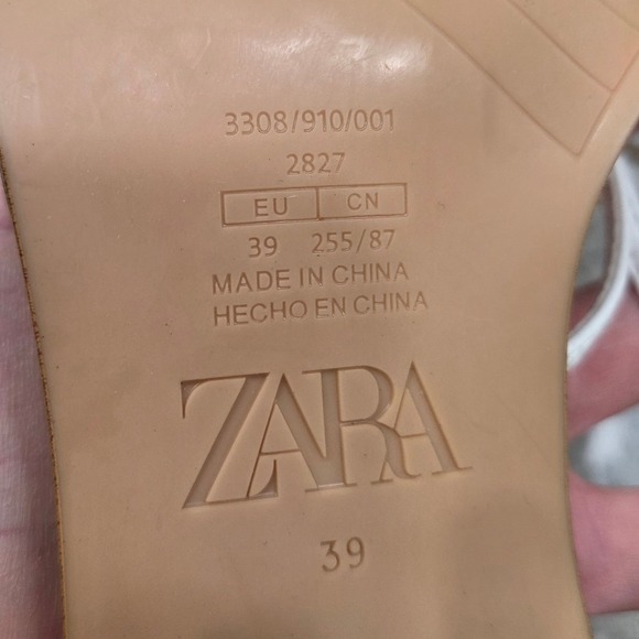 Zara White Heeled Sandals Square Toe Ankle Strap Minimalist‎ Size 39 - Picture 3 of 12